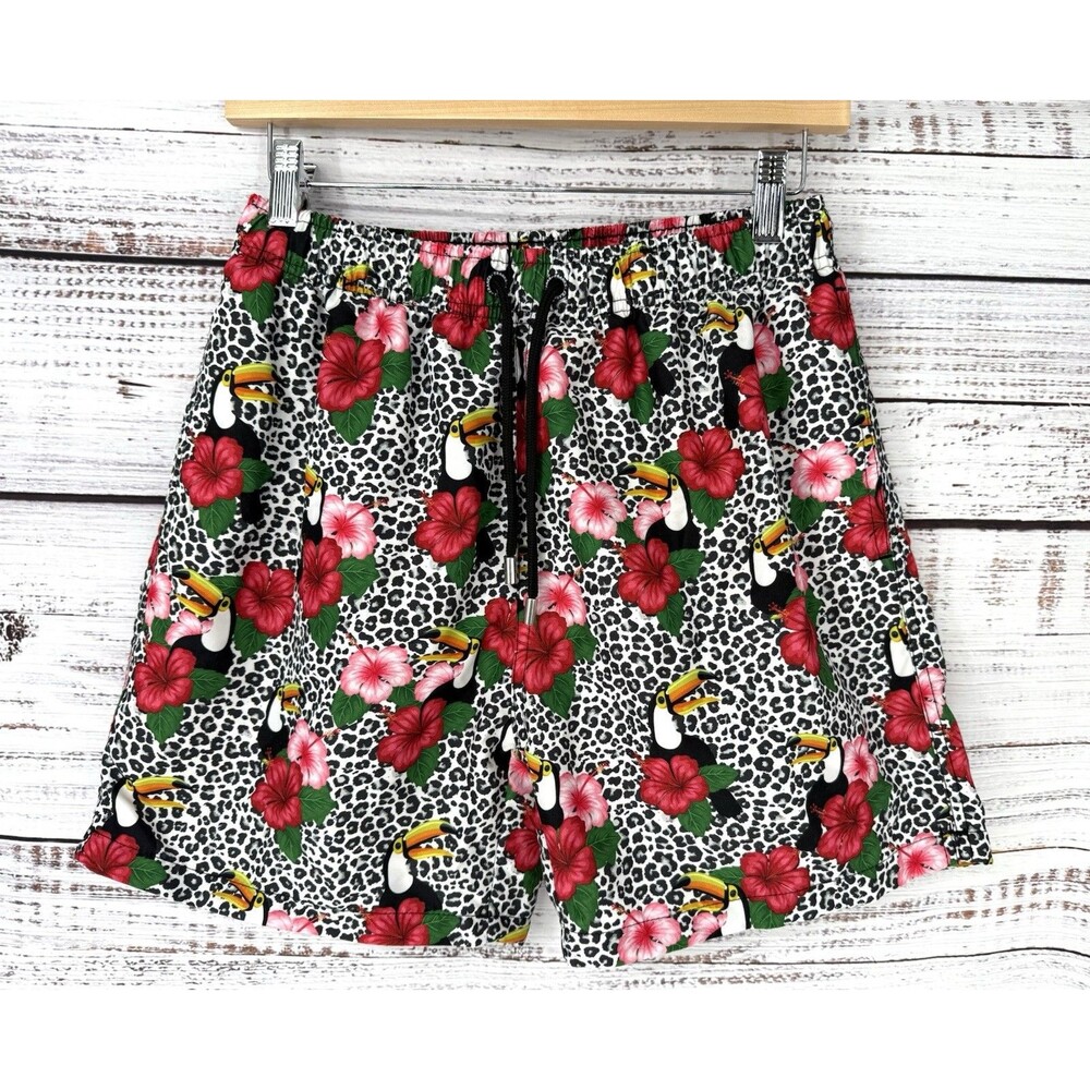 Franks Australia Broadbeach Swim Trunks Men’s Large Leopard Parrots Lined Shorts